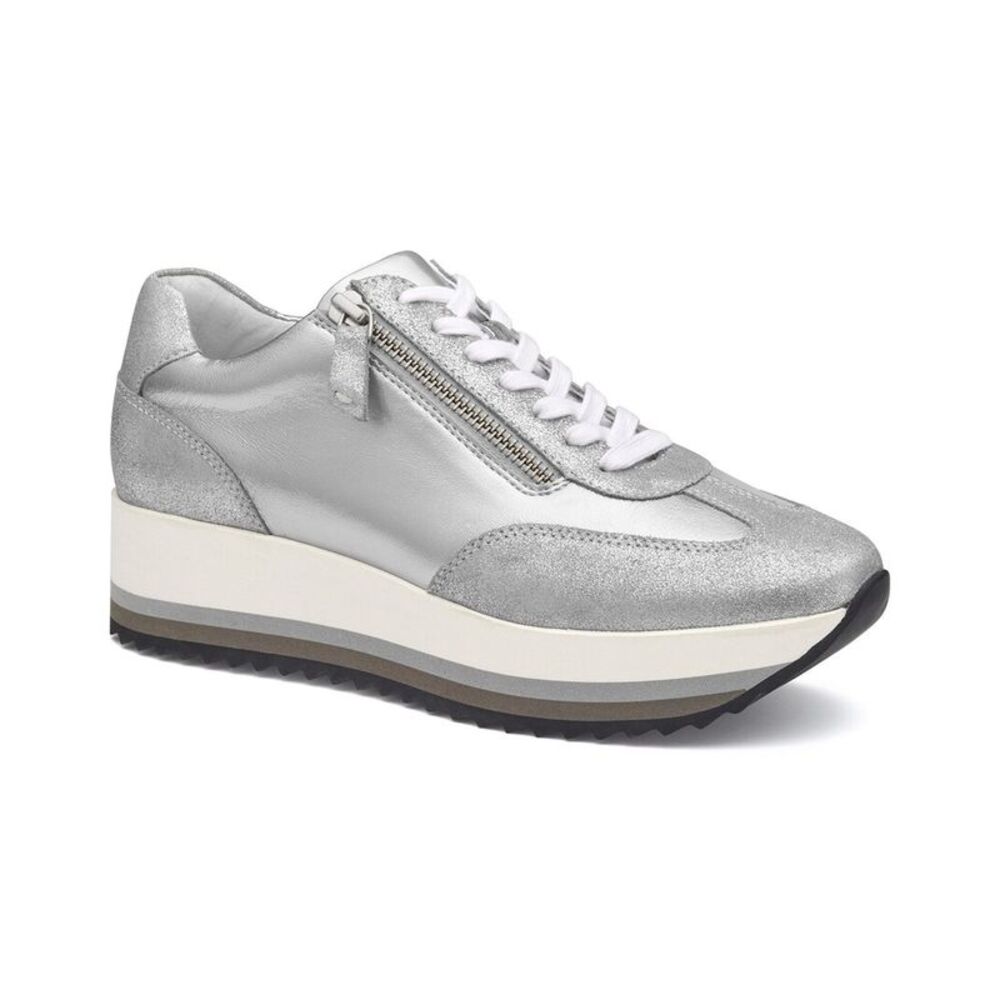 Johnston & Murphy Gracie Leather & Suede Sneaker, Silver